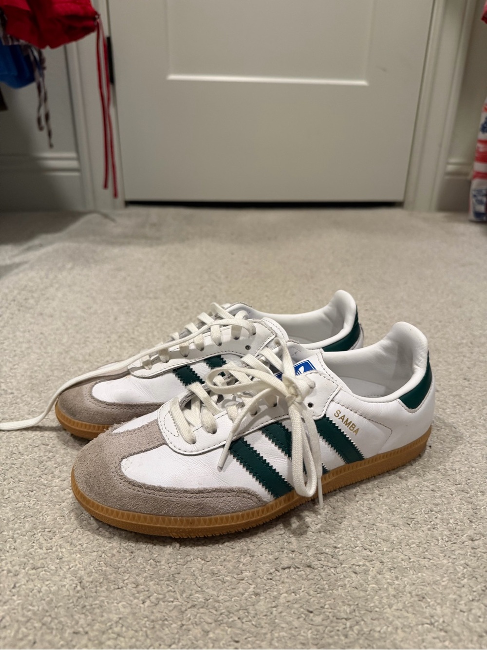 adidas White and Green Samba Low-Top Sneakers
